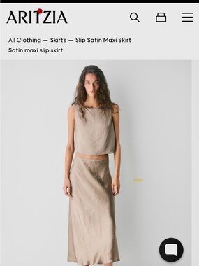 Aritzia Shimmery Taupe Satin Midi Skirt
